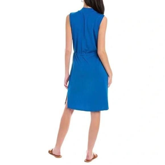 Eileen Fisher Womens Blouson Dress XXS Blue Mock Neck Slit Hem - Picture 2 of 10